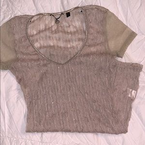 Nude Tan Gauzy Dressy Short Sleeve Fitted Tee